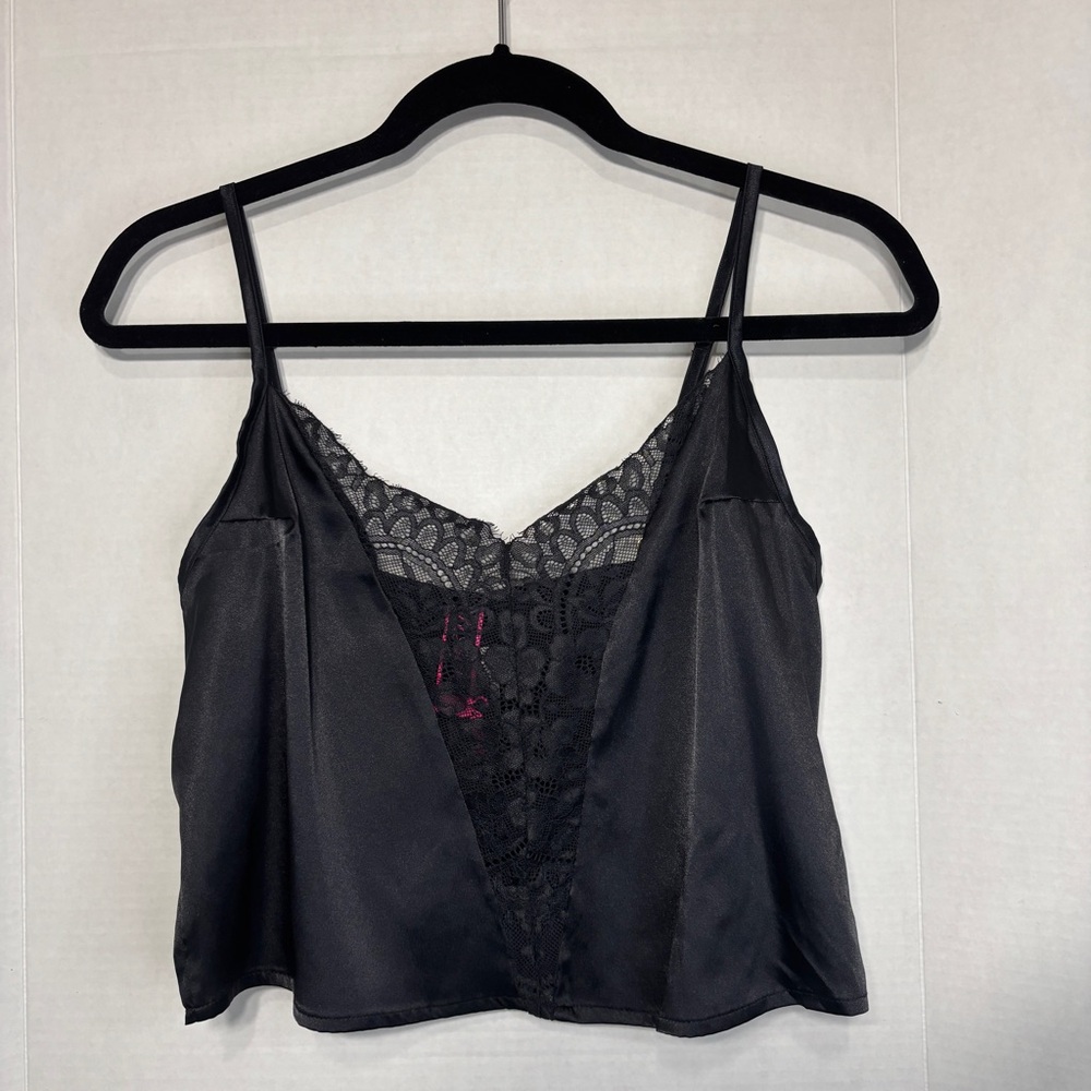 La SENZA Black Cropped Cami with Lace Detail Nightwear Sexy Pajamas